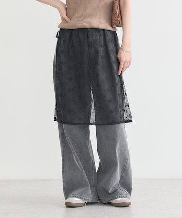 フラワー刺繍レイヤードスカート