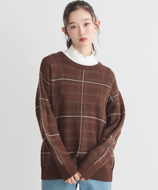 チェックジャガードニットプルオーバー