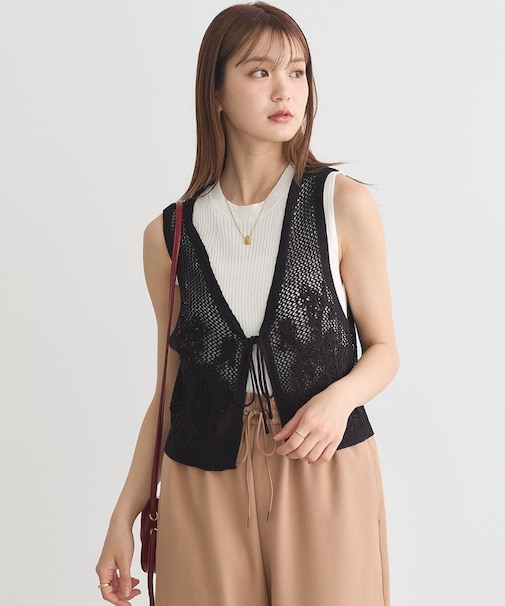 フラワー刺繍メッシュベスト