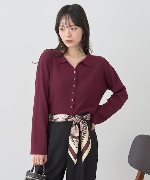 襟付きニットカーディガン