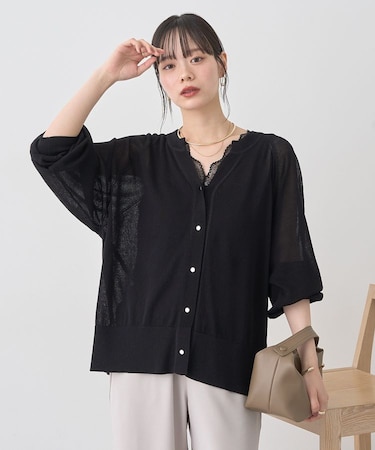 キーネックシアーカーディガン