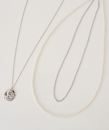 SET2点パールチェーンネックレス+コインモチーフネックレス