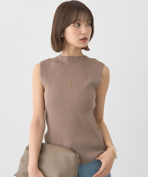 ランダムリブボトルネックノースリーブニット