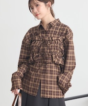 SET2点チェック柄シャーリングビスチェ＋シャツ