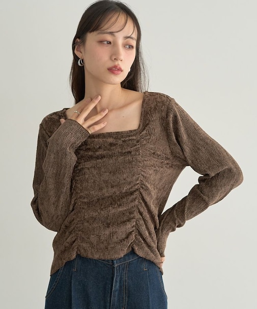 プリーツベロア風ギャザープルオーバー