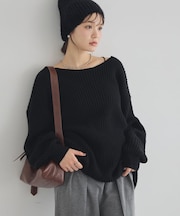 アンチピリングクロスネックルーズニット