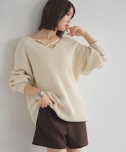 アンチピリングクロスネックルーズニット