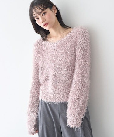 ポンポンヤーンラメニットプルオーバー