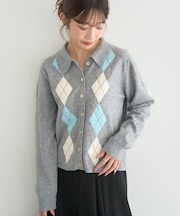 襟付きアーガイルニットカーディガン