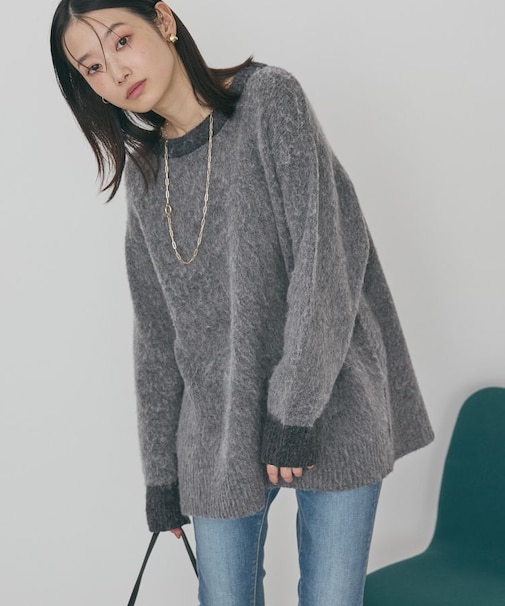 起毛バイカラーニットプルオーバー