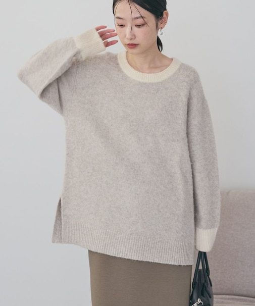 起毛バイカラーニットプルオーバー