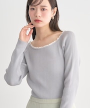 レーストリムリブニットプルオーバー