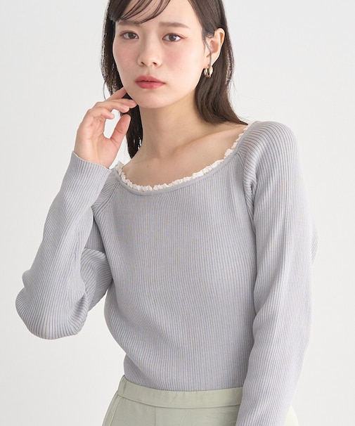 レーストリムリブニットプルオーバー