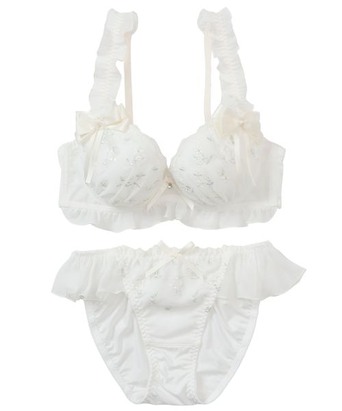 ❤❤最終お値下❤❤【EMBA】❤シェアード❤ホワイトミンク❤レーズン色染❤ Rosette Ribbon ブラ＆ショーツ ナイスフィットシリーズ｜パリーゼの