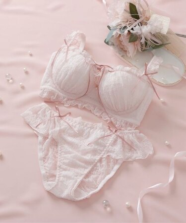 モワルーレースアップ ブラ&ショーツ 脇高ストラップレス