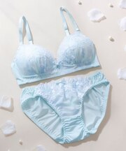 パステルプリント＆花柄チュールレースノンワイヤーブラセット