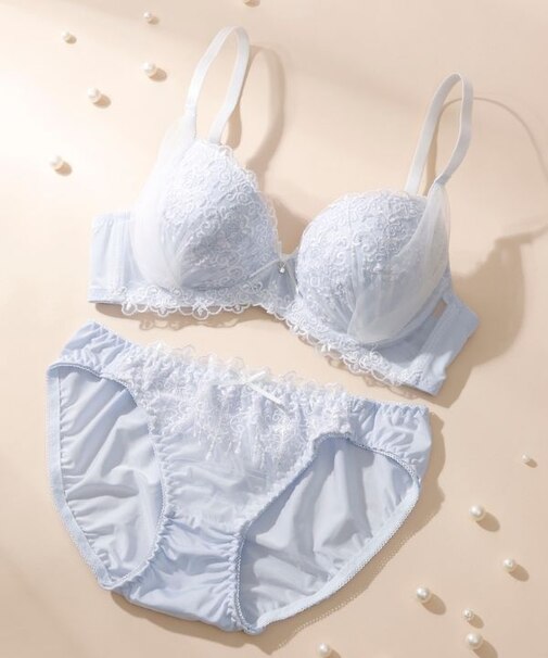 【A~Dカップ】パネル付き モールドカップノンワイヤーブラ&ショーツ