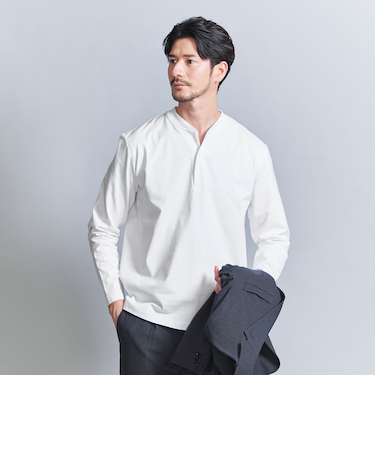 <BEAUTY&YOUTH UNITED ARROWS>【WEB限定 WARDROBE SMART】クリア ガスコットン ヘンリーネック カットソー【抗菌・防臭】