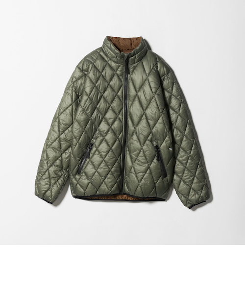 移動ポケット☆リバティ ホップオンホップオフ カーキベージュ×チャコールグレー POP TRADING COMPANY＞キルティング リバーシブル ジャケット｜エム