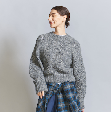 <BEAUTY&YOUTH UNITED ARROWS>透かし編み クルーネック ニットプルオーバー