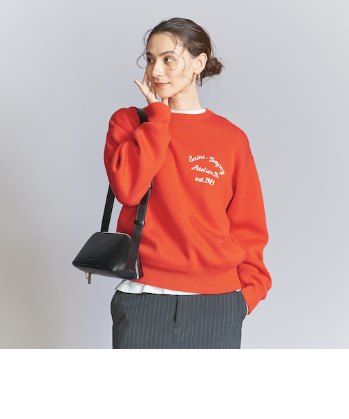 <BEAUTY&YOUTH UNITED ARROWS>エンブロイダリー ロゴ クルーネック ニットプルオーバー