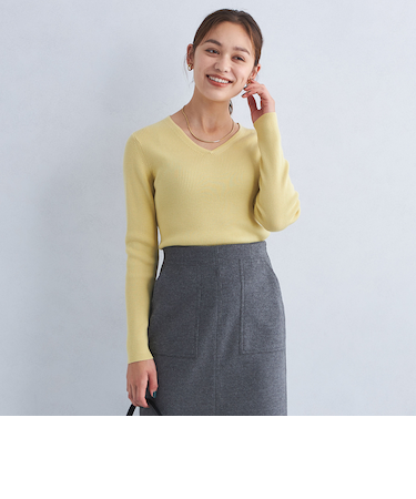 <GREEN LABEL RELAXING>ウォッシャブルウール リブ Vネック ニット プルオーバー