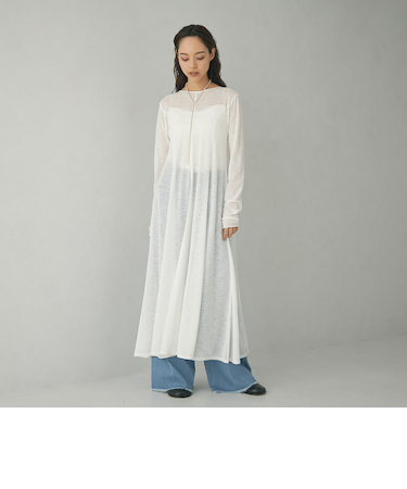 ＜EMMEL REFINES＞EM ロングスリーブ シアー フレア ワンピース