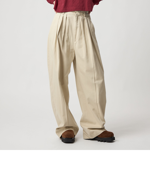今季ロクコットンレーヨンタックパンツ　ベージュ　34 6(ROKU)＞コットンレーヨン タックパンツ｜エムオーピーオンライン