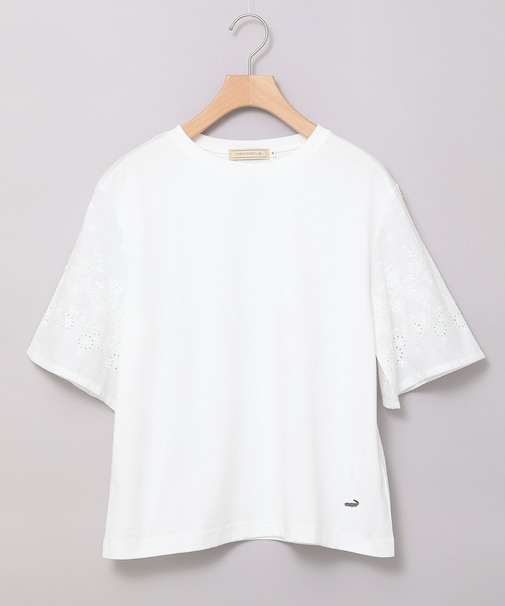 コットン 五分袖 刺繍 Tシャツ