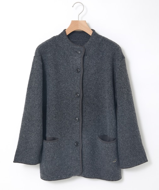 ウールブレンド スタンドカラー ニットコート