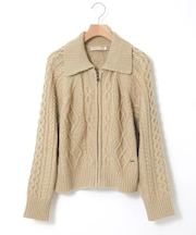 ウールブレンド ケーブル ジップカーディガン