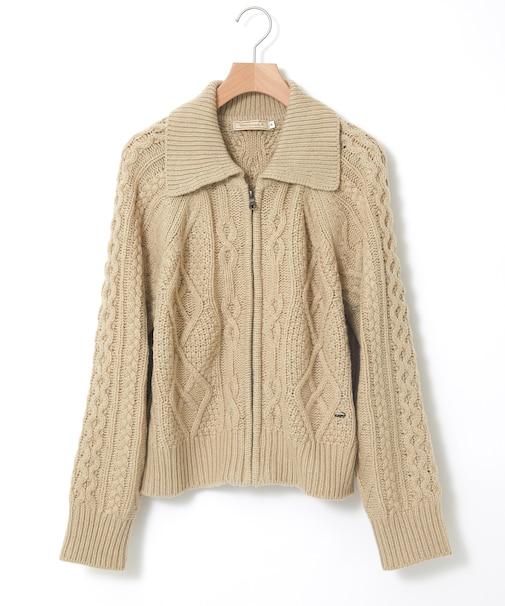 ウールブレンド ケーブル ジップカーディガン