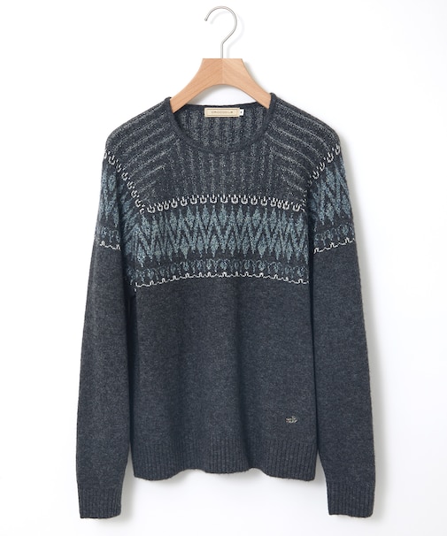 ウールブレンド フェアアイル柄 プルオーバーニット【手洗いOK】