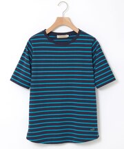 柄編み襟 ボーダー Tシャツ