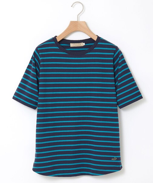 柄編み襟 ボーダー Tシャツ