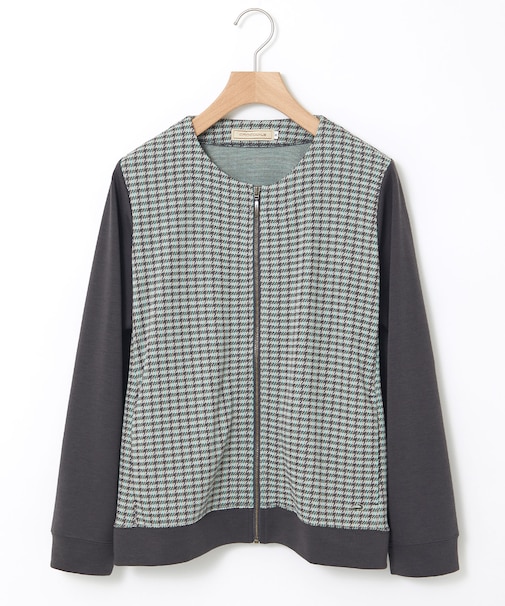 柄切り替え カット カーディガン