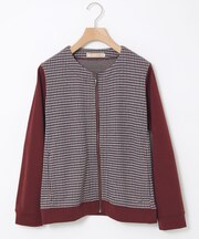 柄切り替え カット カーディガン