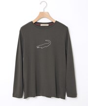 クロコモチーフ チェーンステッチ風 プリントTシャツ