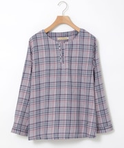 スキッパー チェック柄 ブラウス