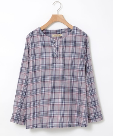 スキッパー チェック柄 ブラウス