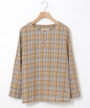 スキッパー チェック柄 ブラウス