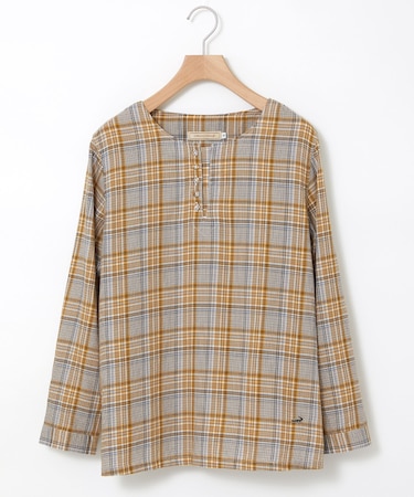 スキッパー チェック柄 ブラウス