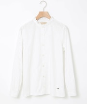 フリルカラー ストライプ ブラウス