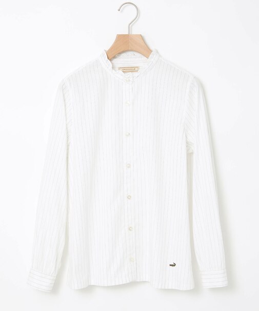 フリルカラー ストライプ ブラウス