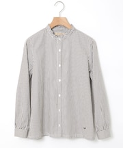 フリルカラー ストライプ ブラウス