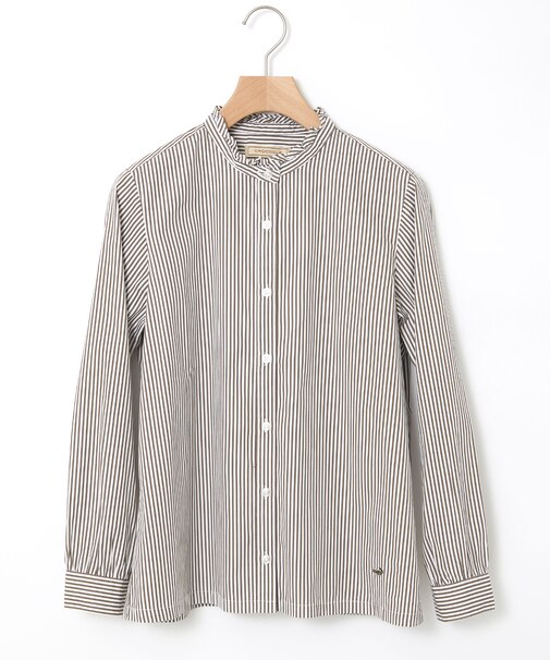 フリルカラー ストライプ ブラウス