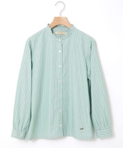 フリルカラー ストライプ ブラウス