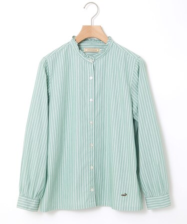 フリルカラー ストライプ ブラウス