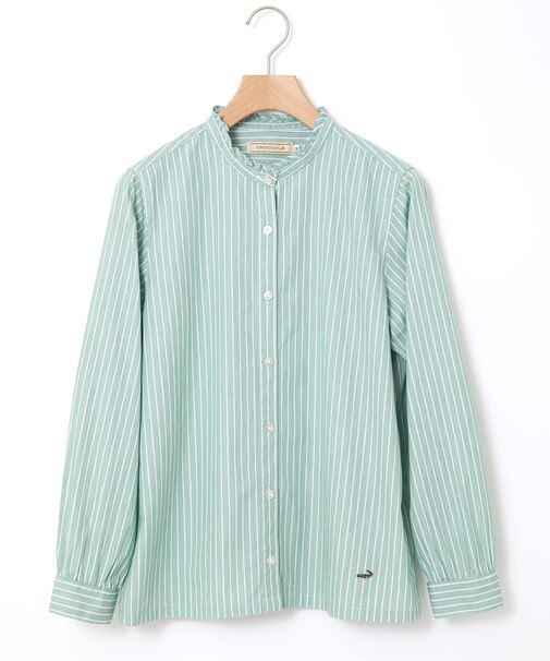 フリルカラー ストライプ ブラウス