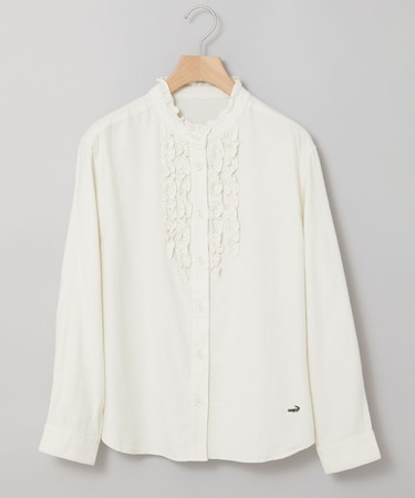 刺繍フリルデザイン 長袖 ブラウス